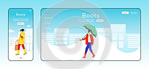 Boots landing page flat color vector template