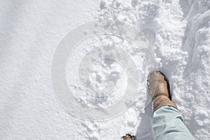 Boots on powder snow