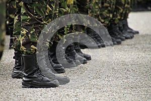 Boots of soldiers at a parade