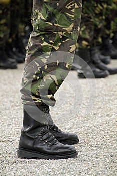 Boots of soldiers at a parade