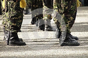 Boots of soldiers at a parade