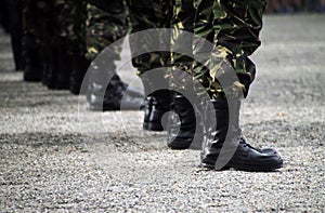 Boots of soldiers at a parade