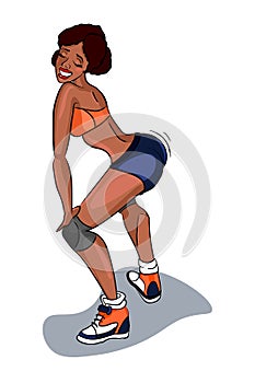 Booty shake. Twerk dance. Black woman. Vector illustration.