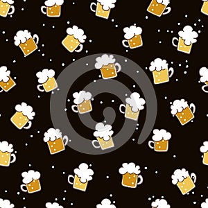 Booze Party Foam Beer Glass Vector Graphic Art Seamless Pattern