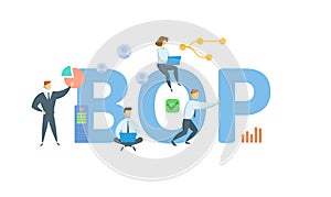 BOP, Balance of Payments. Concept with keyword, people and icons. Flat vector illustration. Isolated on white.