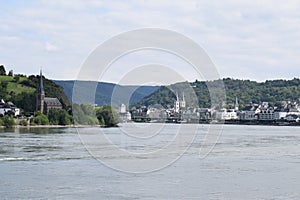 Boppard, Germany - 08 24 2021: Boppard and Filsen waterfronts