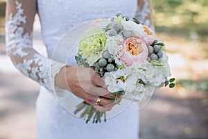 Boquet of flowers in bride hand