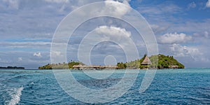 Bora Bora aerial landscape french polynesia overwater bungalow