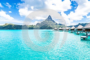 Bora Bora Island, French Polynesia. A true paradise with turquoise water. Destination sought by couples on honeymoon.