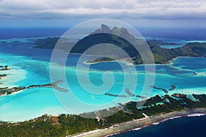 Bora Bora lagoon from the air photo