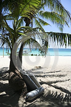 Boracay beach scuba tanks palm tree