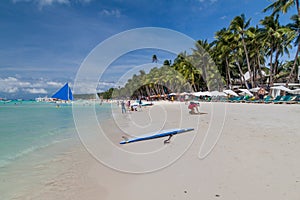 BORACAY, PHILIPPINES - FEBRUARY 1, 2018: View of the White Beach at Boracay island, Philippin