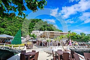 Outside restaurant view of West Cove Resort, which is famous landmark in Boracay Island in the Philippine