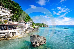 Boracay, Philippines - Nov 18, 2017 : West Cove Resort surrounding tropical sea, which is famous landmark in Boracay Island in the