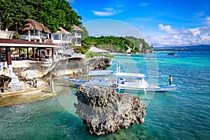 Boracay, Philippines - Nov 18, 2017 : West Cove Resort surrounding tropical sea, which is famous landmark in Boracay Island in the