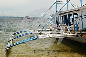 A detail of a bangka, the traditional filipino boat. Tulubhan beach. Boracay Island. Western Visayas. Philippines