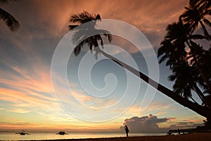 Scenic sunset on White beach, station three. Boracay Island. Aklan. Western Visayas. Philippines