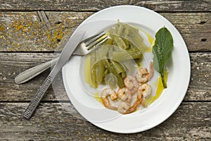 Borage with prawns