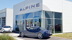 Bordeaux , Aquitaine / France - 06 01 2020 : Alpine A110 sports car front of dealership store building