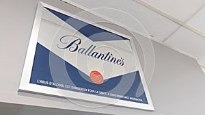 Ballantine`s sign text and logo bar brand Blended Scotch whiskies produced by Pernod