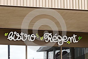 Bistro regent text and sign logo of franchise brand french chain of restaurant