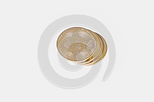 Bitcoin Crypto currency coins on white background BTC Gold Bit Coins bitcoins golden