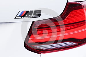 Bordeaux , Aquitaine / France - 01 15 2020 : BMW M2 Competition back view sports car M Performance Edition white rear red