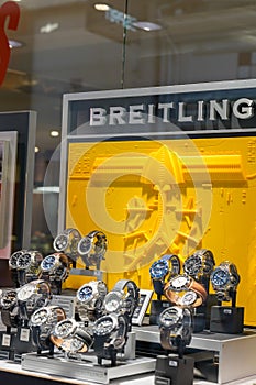 Bordeaux , Aquitaine / France - 02 15 2020 : Breitling swiss watches in shop jewelry store windows boutique