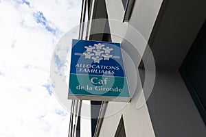 Caisse allocations familiales caf brand text and logo sign of gironde building agency