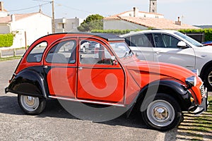 Citroen 2CV red black charleston retro vintage french historical old car ancient