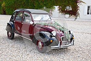 Citroen 2CV wedding day on retro vintage french historical car ancient