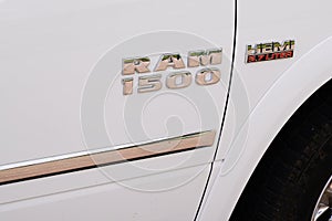 Dodge ram 1500 truck hemi text logo and sign brand on side car