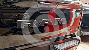 dodge ram truck logo sign and brand text on rear american pickup suv car