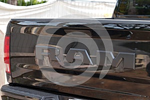 dodge ram truck logo sign and brand text on rear pickup suv car