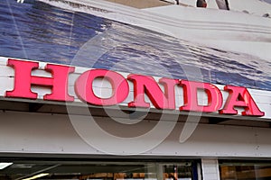 Bordeaux , Aquitaine / France - 02 15 2020 : Honda car motorbike marine logo dealership sign store Japan manufacturer shop