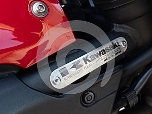 Kawasaki japan motorbike brand logo and text sign on side modern Motorcycle