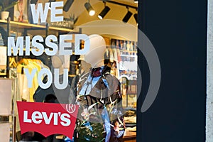 Bordeaux , Aquitaine / France - 05 12 2020 : Levi`s Store Logo Levi Strauss levis American shop clothing company denim jeans bran