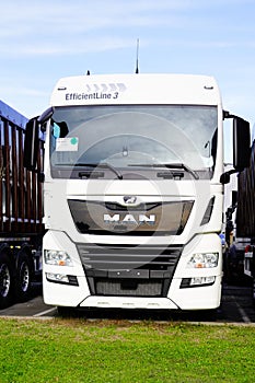 Bordeaux , Aquitaine / France - 11 19 2019 : MAN Truck Tractor White new modern Euro 6 TGX for sall