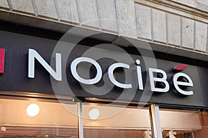 Nocibe logo and text sign in front of perfumery and beauty salon brand shop