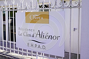 Orpea sign text and brand logo residence ehpad le clos d`alienor retirement home life