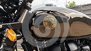 Royal Enfield black gold fuel tank logo sign on motorcycle 120 th limited edition for
