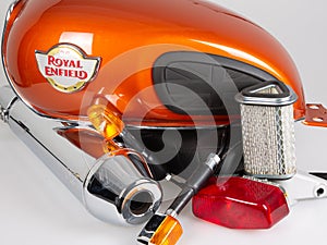 Royal Enfield interceptor twin motorbike parts with logo sign on tank motorcycle in