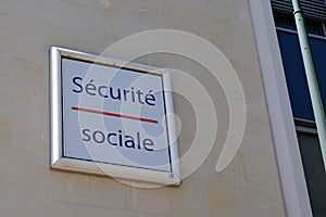 Securite sociale french logo sign text means social security agency insurance office photo