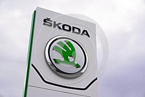 Bordeaux , Aquitaine / France - 10 30 2019 : Skoda dealership sign shop logo front of store showroom Czech automobile manufacturer