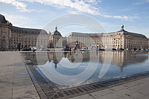 Bordeaux , Aquitaine / France - 11 07 2019 : Bordeaux square place de la Bourse reflecting from the water mirror in ancient city