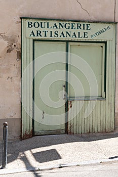 Bordeaux , Aquitaine / France - 04 15 2020 : vintage french bakery store front green wooden shop boulangerie artisanale patisserie