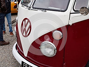 Volkswagen Type 2 Minibus 1960 sixties Classic VW logo brand and text sign on white