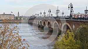 Bordeaux, France - Pont de Pierre bridge, over the Garonne river in Bordeaux, Nouvelle Aquitane, Gironde