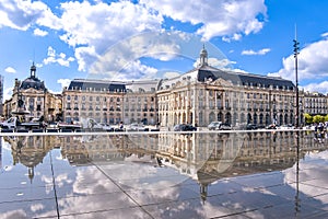 Bordeaux, France - Sep 17, 2021: Water Mirror, the world's largest reflecting pool on the quay of the Garonne river in