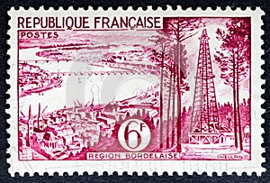 Bordeaux region in vintage french stamp